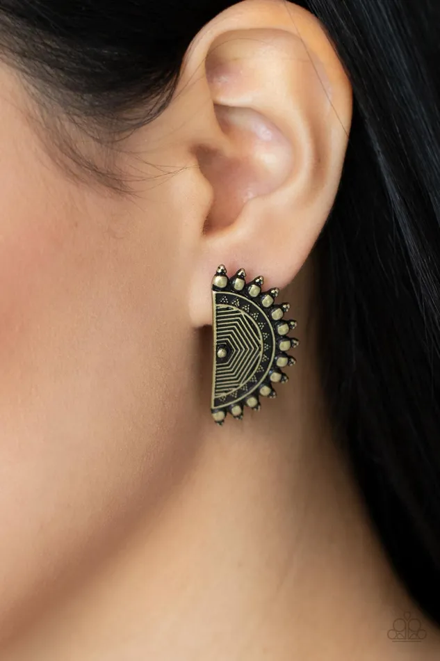 Fiercely Fanned Out Brass HalfCircle Post Earrings Paparazzi Paparazzi Accessories Earrings