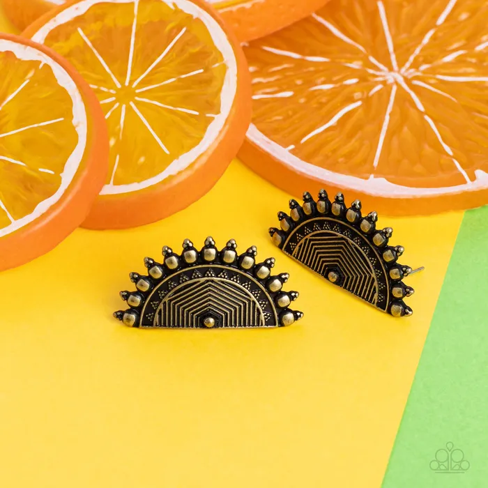 Fiercely Fanned Out Brass HalfCircle Post Earrings Paparazzi Paparazzi Accessories Earrings