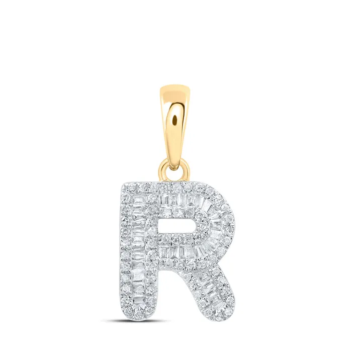 GND Gold R Initial Letter Pendant 13 Cttw Baguette Natural Diamond Womens 115 grams Necklaces