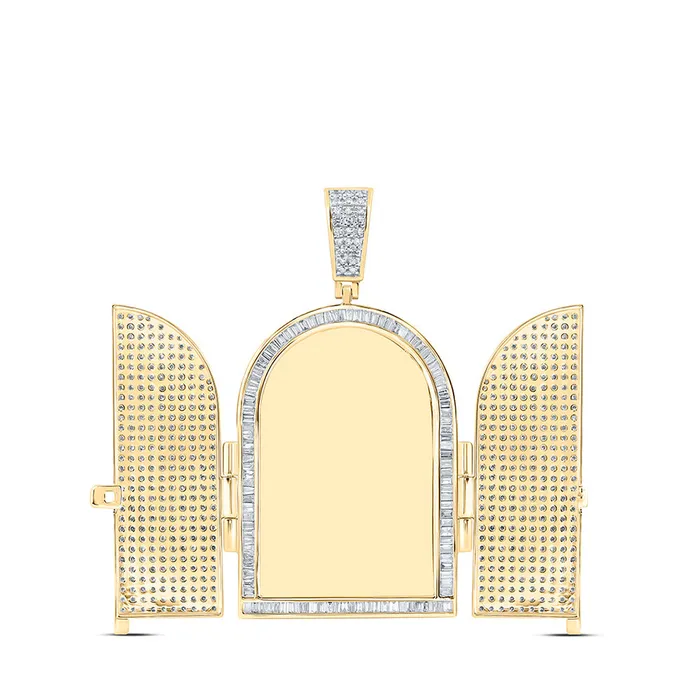 GND Necklaces Gold Tomb Doors Memory Charm Pendant 7 Cttw Round Natural Diamond Mens 2085 grams