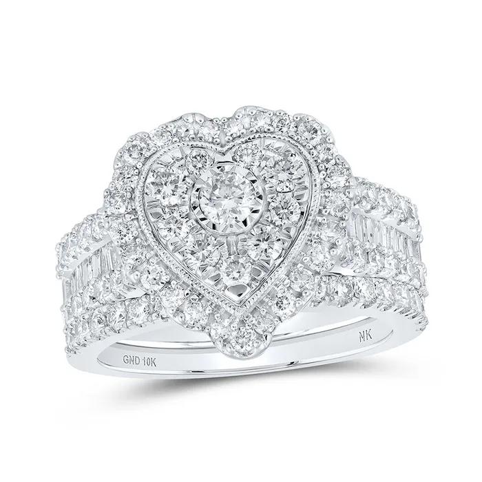 GND Rings Gold Heart Bridal Wedding Ring Band Set 2 Cttw Round Natural Diamond Womens 763 grams