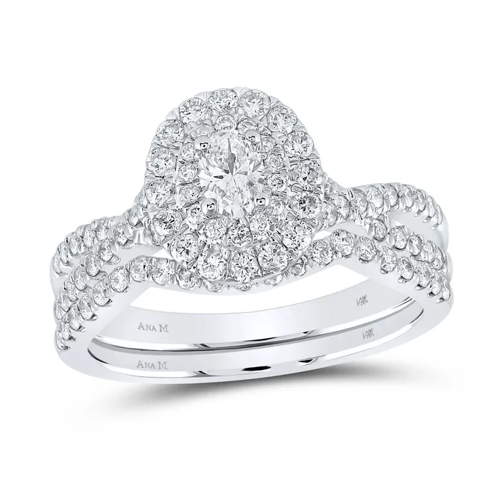 Gold Halo Bridal Wedding Ring Band Set 1 Cttw Oval Natural Diamond Womens 554 grams GND Rings