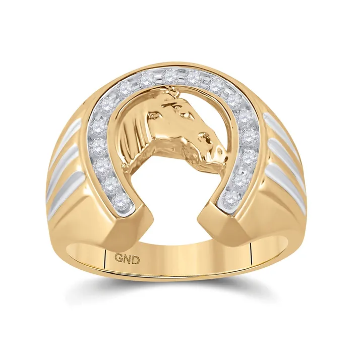Gold Horseshoe Ring 14 Cttw Round Natural Diamond Mens 586 grams GND Rings