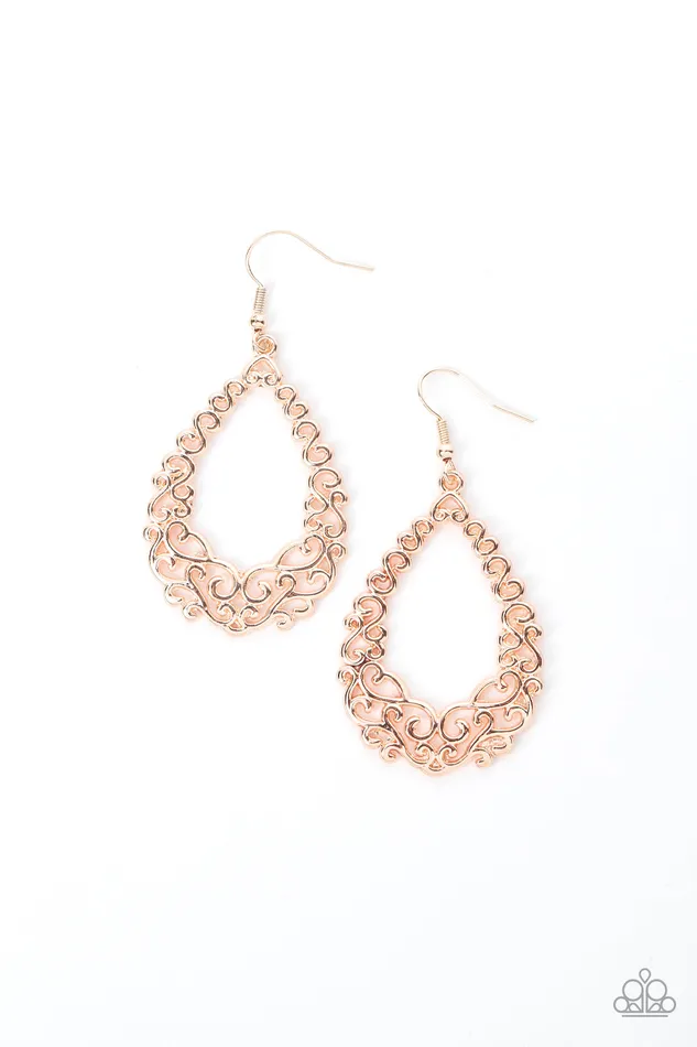 Granada Garland Rose Gold Floral Teardrop Earrings Paparazzi Paparazzi Accessories Earrings Granada Garland Rose Gold Floral Teardrop Earrings Paparazzi Paparazzi Accessories Earrings