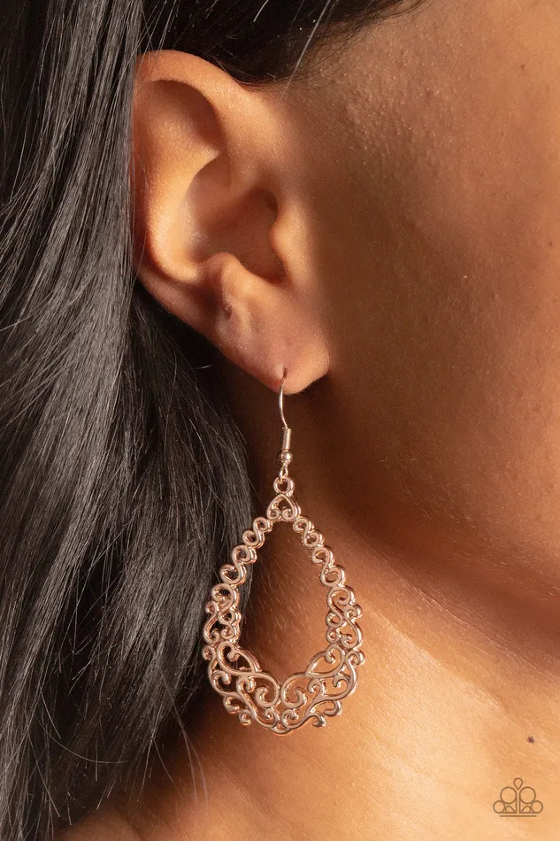 Granada Garland Rose Gold Floral Teardrop Earrings Paparazzi Paparazzi Accessories Earrings