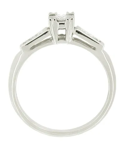 Mid Century 14 Karat White Gold Diamond Engagement Ring Antique Jewelry Mall Rings