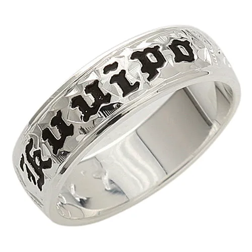 Nakoa Rings 14K Gold CustomMade Plumeria Scroll Black Enamel Letter Smooth Edge Hawaiian Heirloom Ring Thickness 15mm Nakoa Rings 14K Gold CustomMade Plumeria Scroll Black Enamel Letter Smooth Edge Hawaiian Heirloom Ring Thickness 15mm