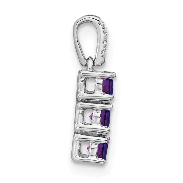 Necklaces 14k White Gold 3stone Amethyst and Diamond Pendant 07 grams Qgold