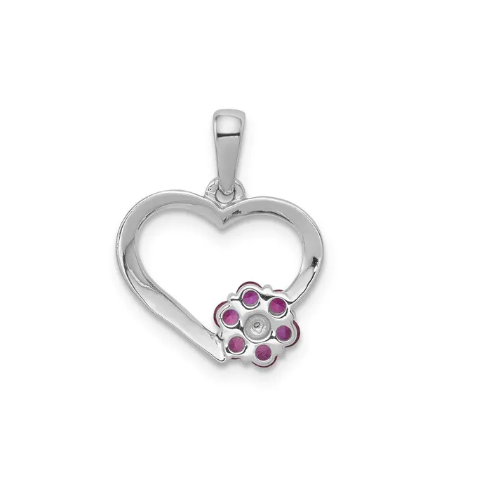 Necklaces 14k White Gold Diamond and Ruby Heart w Flower Pendant 105 grams Qgold Necklaces 14k White Gold Diamond and Ruby Heart w Flower Pendant 105 grams Qgold