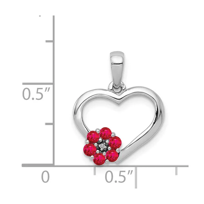 Necklaces 14k White Gold Diamond and Ruby Heart w Flower Pendant 105 grams Qgold Necklaces 14k White Gold Diamond and Ruby Heart w Flower Pendant 105 grams Qgold