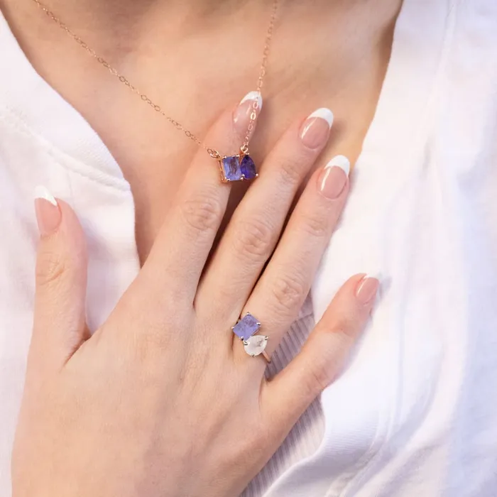 Necklaces JSL The Aurora Tanzanite Toi et Moi Necklace