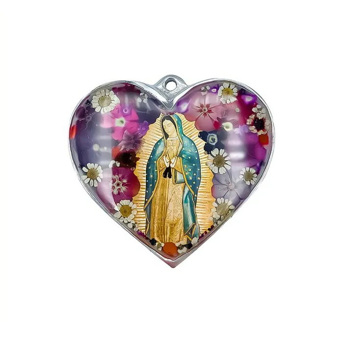 Necklaces MEXICO Our Lady of Guadalupe HeartShaped Wall Frame w Pressed Flowers 4x 3 Necklaces MEXICO Our Lady of Guadalupe HeartShaped Wall Frame w Pressed Flowers 4x 3