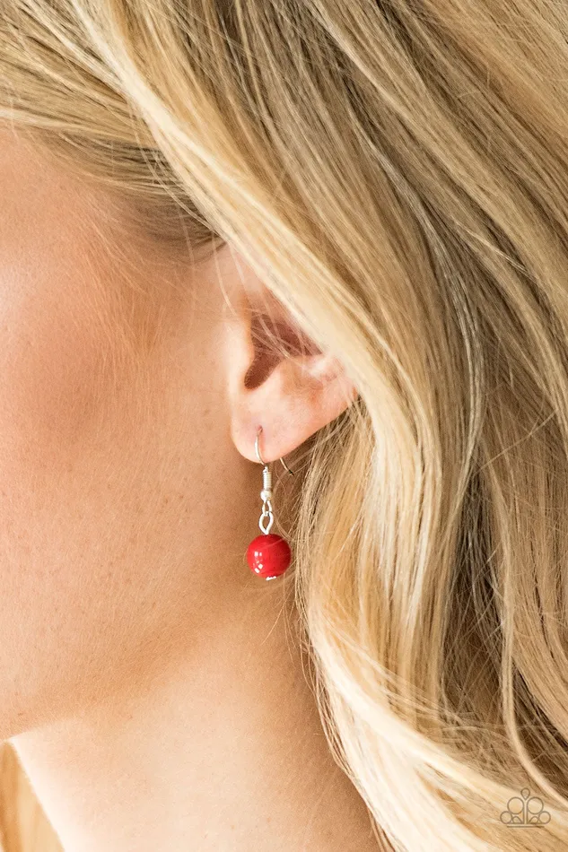 Necklaces Paparazzi Accessories Bubbly Bright Red Bead Silver Layered Long Necklace Paparazzi