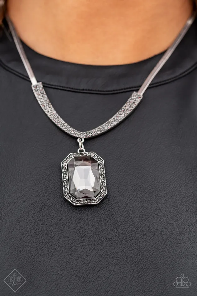 Necklaces Paparazzi Accessories Fit for a DRAMA QUEEN Silver Smoky Gem Hematite Rhinestone Necklace Paparazzi Fashion Fix August 2022