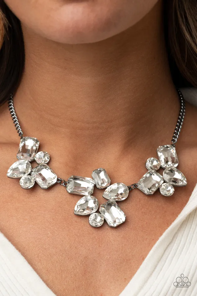 Necklaces Paparazzi Accessories Galactic Goddess Black Rhinestone Gunmetal Necklace Paparazzi