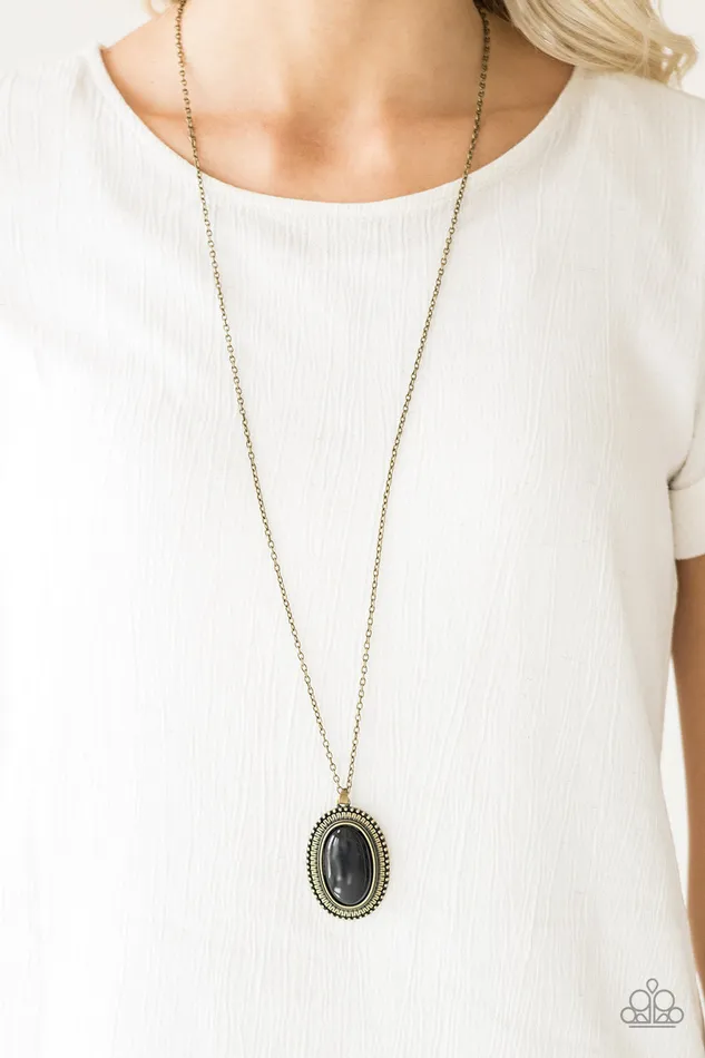 Necklaces Paparazzi Accessories Practical Prairie Brass Frame Black Bead Pendant Necklace Paparazzi