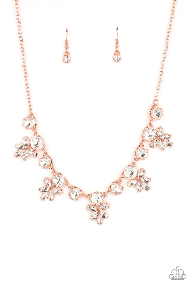 Necklaces Paparazzi Accessories Prismatic Proposal Copper Shiny White Rhinestone Necklace Paparazzi