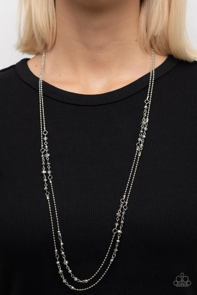 Necklaces Petitely Prismatic Silver Metallic Bead Layered Necklace Paparazzi Paparazzi Accessories