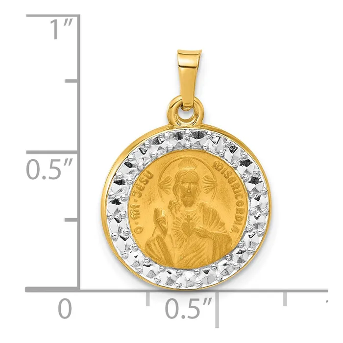 Necklaces Qgold 14k Yellow Rhodium 164 mm Hollow Sacred Heart of Jesus Medal 105 grams