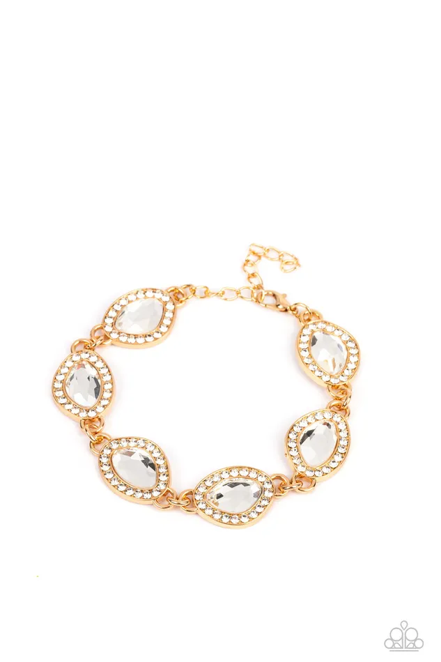 NextLevel Sparkle Gold White Gem Bracelet Paparazzi Paparazzi Accessories Bracelets