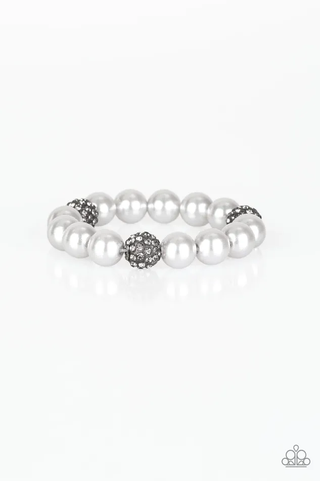 Paparazzi Accessories Bracelets Cake Walk Silver Pearl Smoky Rhinestone Stretchy Bracelet Paparazzi