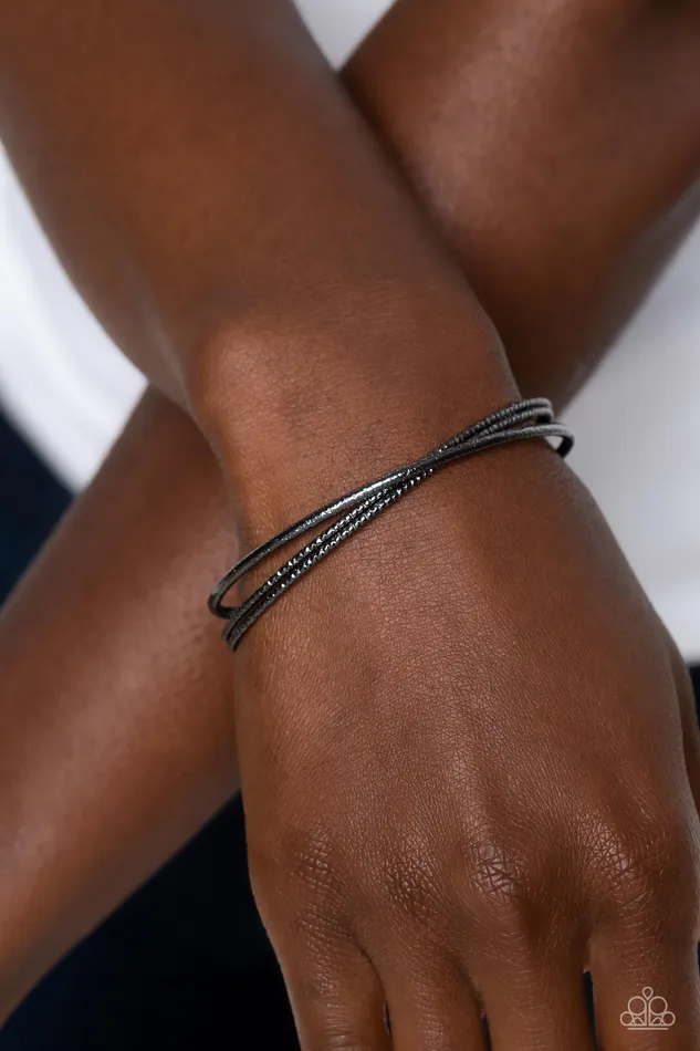 Paparazzi Accessories Bracelets Coachella Curls Black Gunmetal Cuff Bracelet Paparazzi