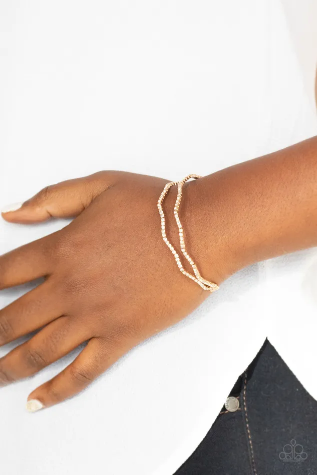 Paparazzi Accessories Bracelets Delicate Dazzle Gold White Rhinestone Stretchy Cuff Bracelet Paparazzi