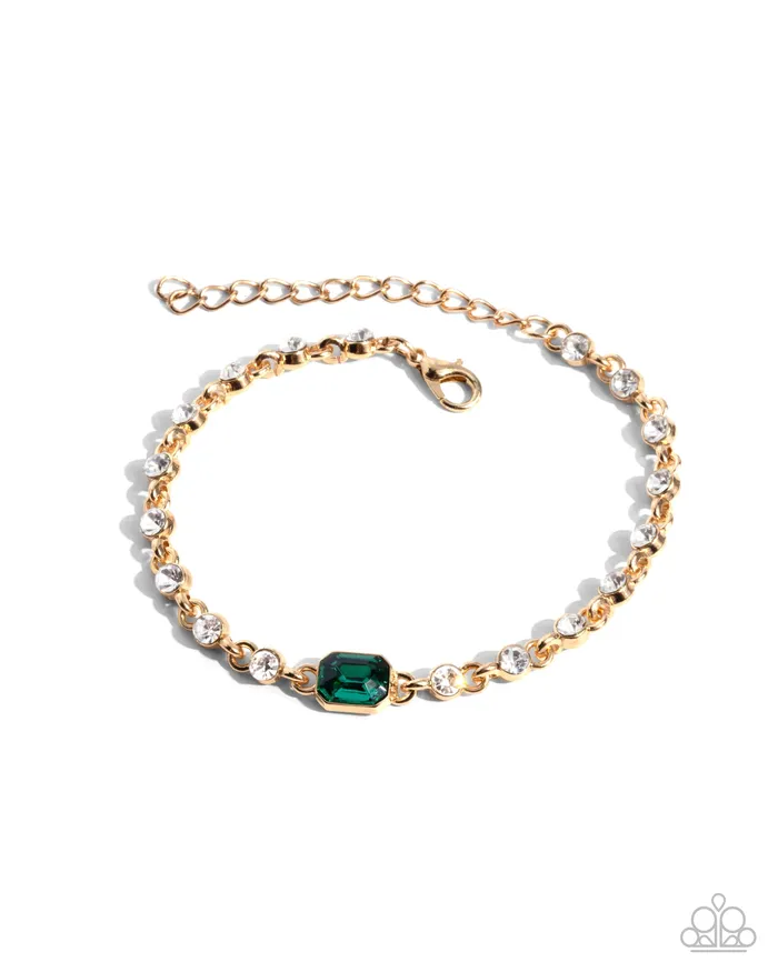 Paparazzi Accessories Bracelets Fitted Fidelity Green Gem Gold Bracelet Paparazzi