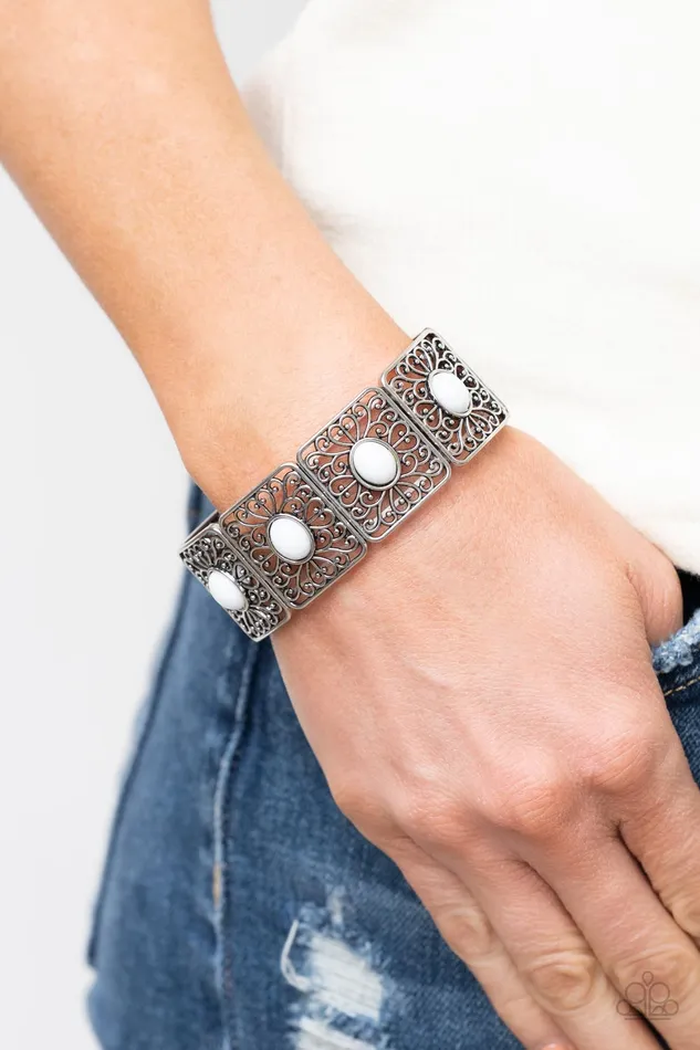 Paparazzi Accessories Cakewalk Dancing White Bead Silver Stretchy Bracelet Paparazzi Bracelets