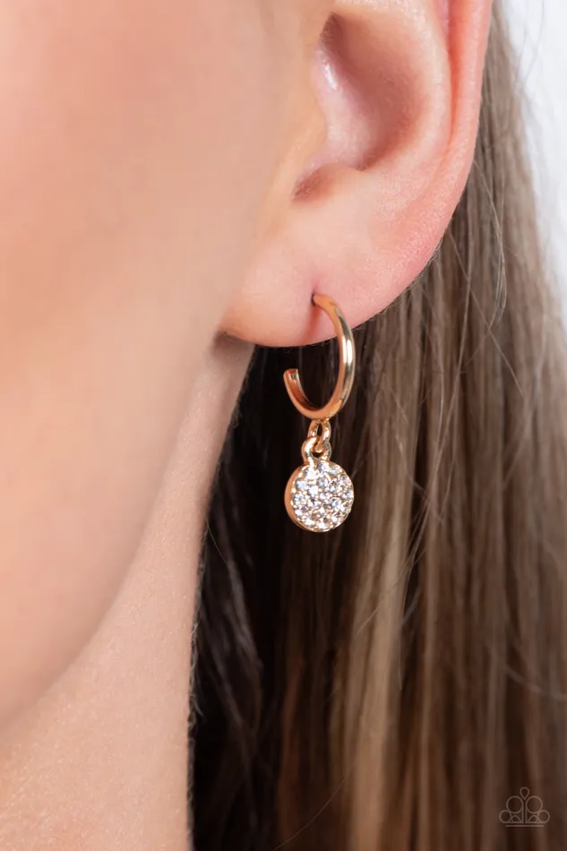 Paparazzi Accessories Earrings Bodacious Ballroom Gold Tiny Hoop White Rhinestone Earrings Paparazzi