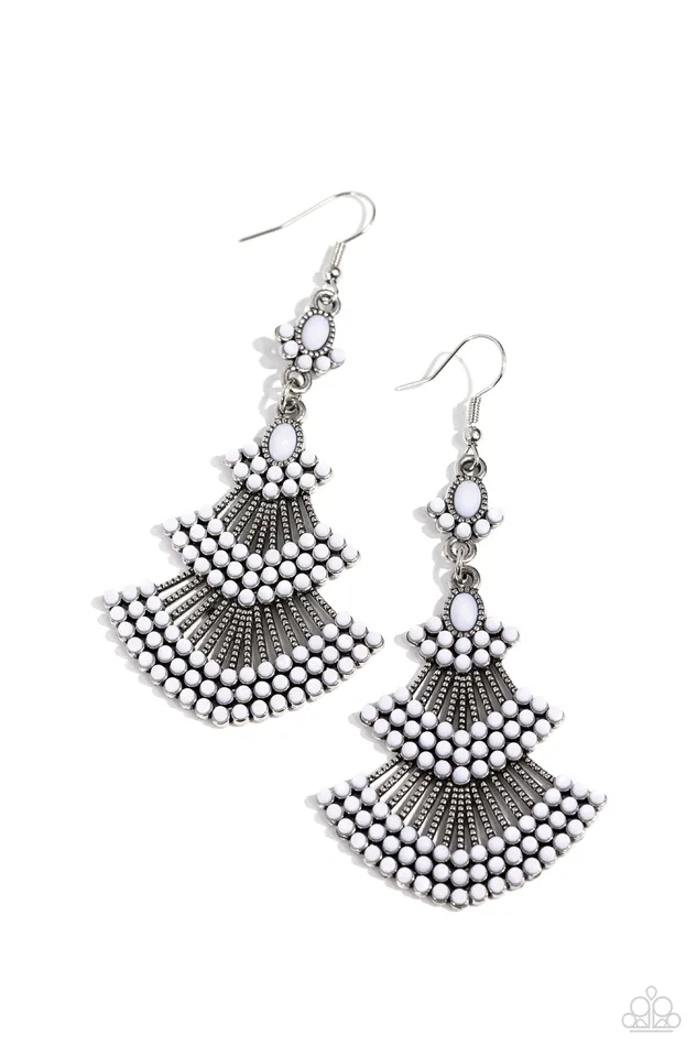 Paparazzi Accessories Earrings Eastern Expression White Bead Silver Fan Earrings Paparazzi Paparazzi Accessories Earrings Eastern Expression White Bead Silver Fan Earrings Paparazzi