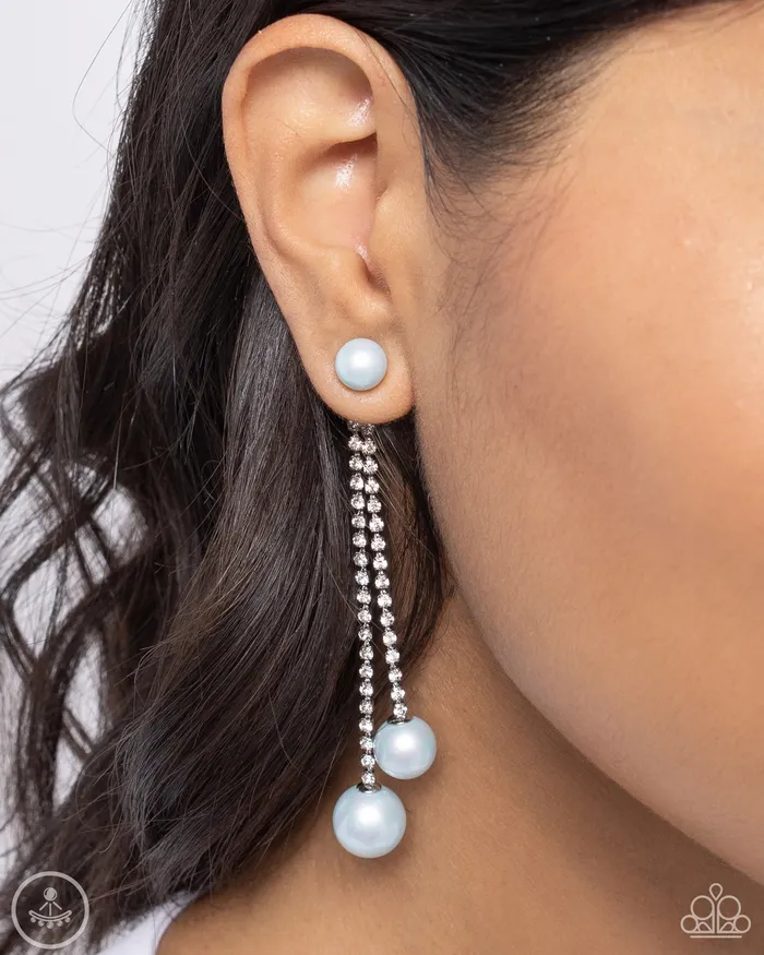 Paparazzi Accessories Earrings Give Us A PEARL Blue Pearl Silver Chain Jacket Earrings Paparazzi
