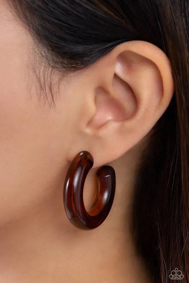Paparazzi Accessories Earrings Glassy GAZE Brown Acrylic Hoop Earrings Paparazzi