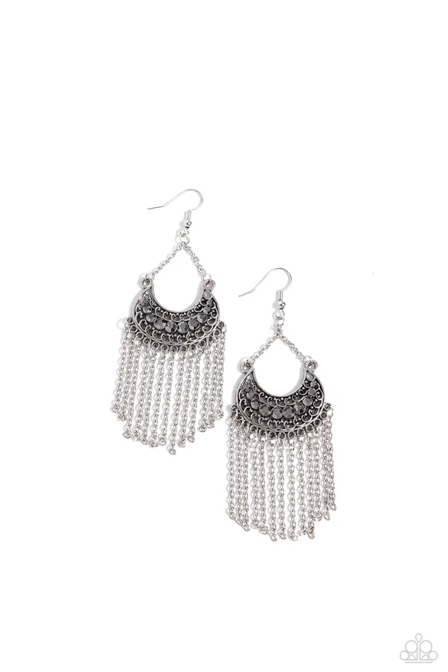Paparazzi Accessories Earrings Greco Goddess Silver Hematite Rhinestone Fringe Earrings Paparazzi Paparazzi Accessories Earrings Greco Goddess Silver Hematite Rhinestone Fringe Earrings Paparazzi