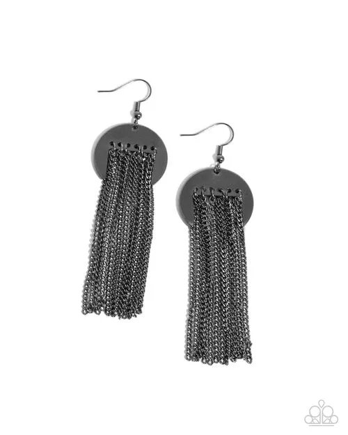 Paparazzi Accessories Earrings Levitating Leader Black Gunmetal Fringe Earrings Paparazzi