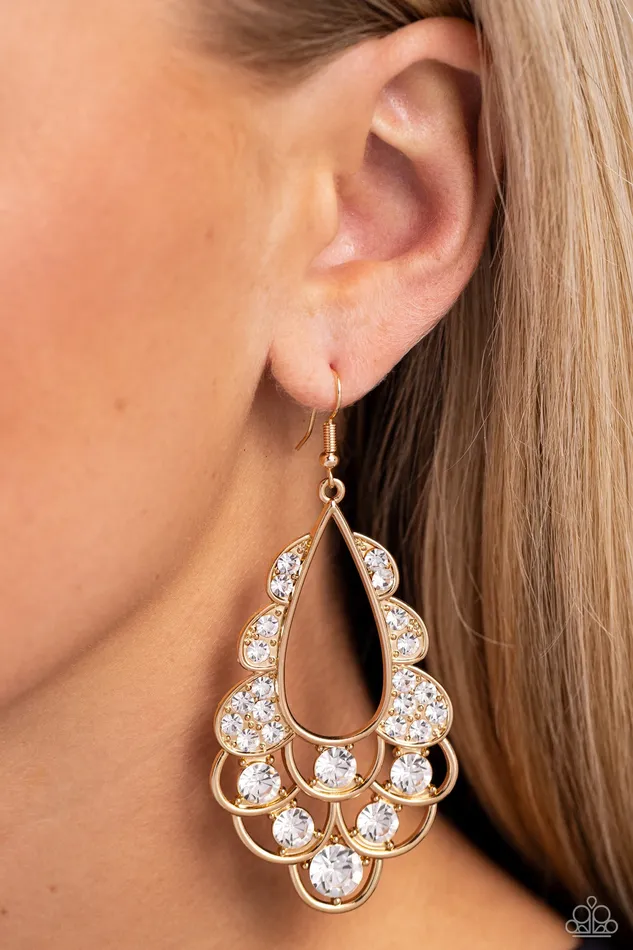 Paparazzi Accessories Earrings Majestic Masquerade Gold Frame White Gem Earrings Paparazzi