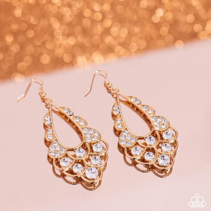 Paparazzi Accessories Earrings Majestic Masquerade Gold Frame White Gem Earrings Paparazzi