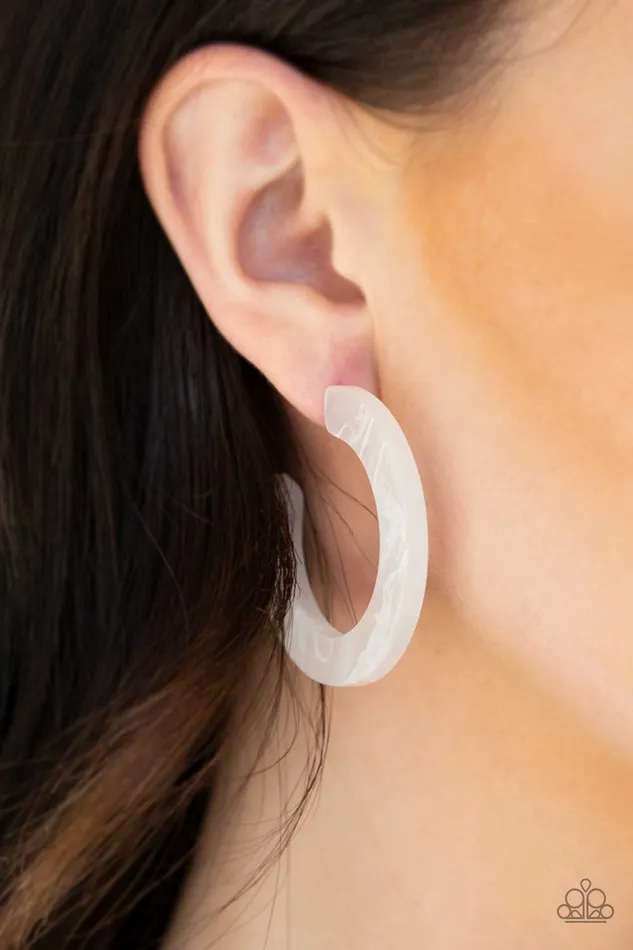 Paparazzi Accessories Earrings Oceanside Oasis Paparazzi White Opaque Acrylic Resin Hoop Earrings