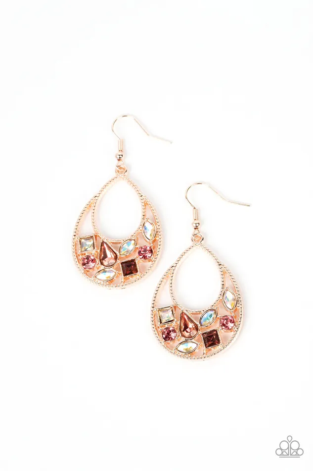 Paparazzi Accessories Earrings Regal Recreation Gold Rose Gold Pink and Iridescent Gem Teardrop Earrings Paparazzi Paparazzi Accessories Earrings Regal Recreation Gold Rose Gold Pink and Iridescent Gem Teardrop Earrings Paparazzi