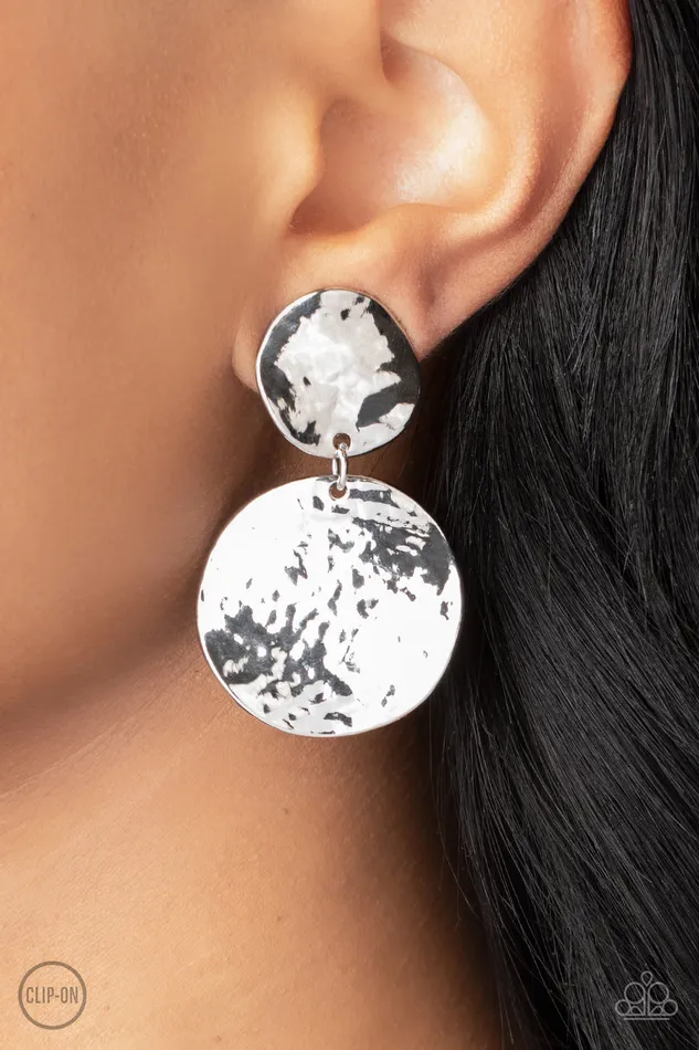 Paparazzi Accessories Earrings Rush Hour Silver Circle ClipOn Earrings Paparazzi