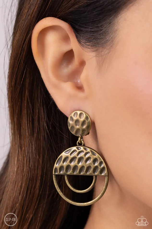 Paparazzi Accessories Earrings Southern Souvenir Brass Hammered Circle ClipOn Earrings Paparazzi