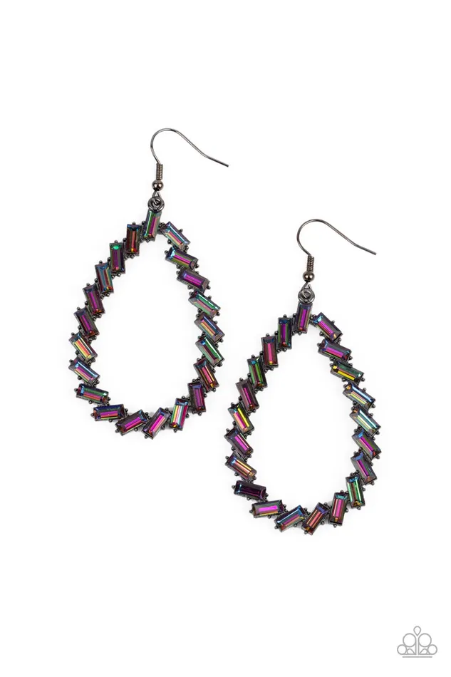 Paparazzi Accessories Earrings Striking RESPLENDENCE Multi Oil Spill Gunmetal Teardrop Earrings Paparazzi