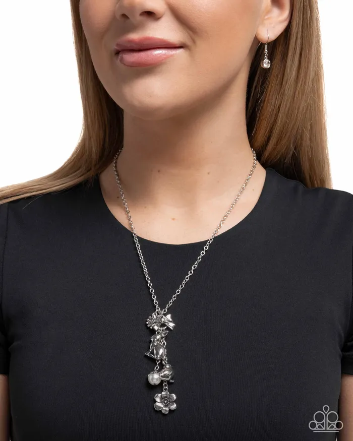 Paparazzi Accessories Easter Enthusiast White Gem Silver Bunny Chick Easter Charm Short Necklace Paparazzi Necklaces