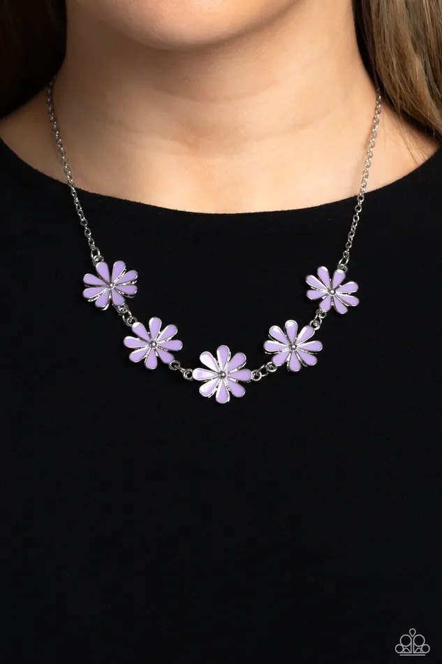 Paparazzi Accessories Flora Fantasy Purple Flower Silver Necklace Paparazzi Necklaces