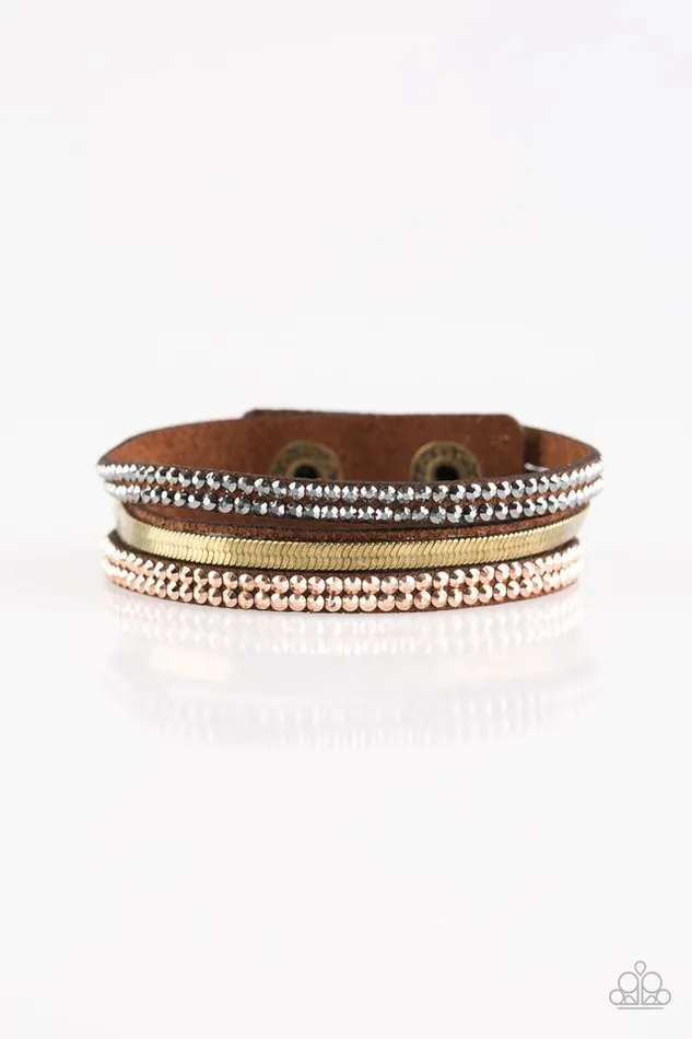 Paparazzi Accessories I Mean Business Multi Silver Brass Hematite Brown Suede Wrap Bracelet Paparazzi Bracelets