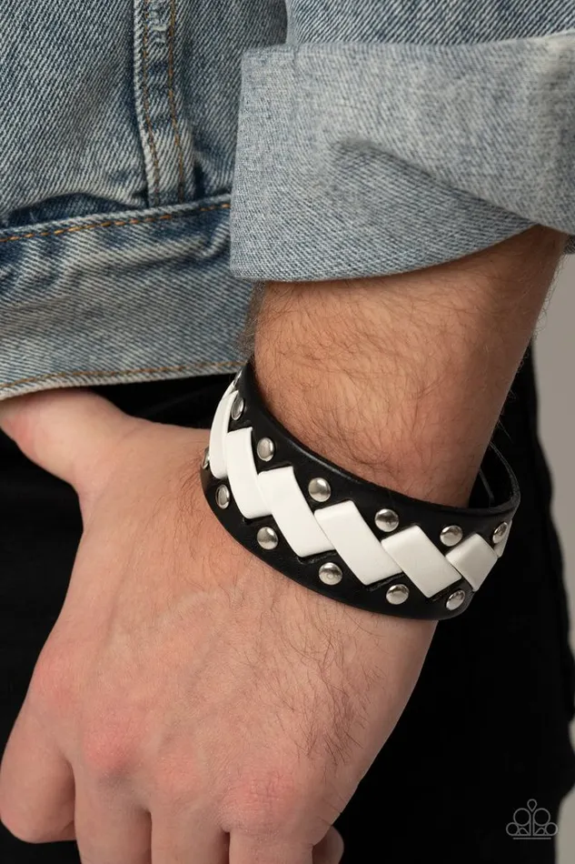 Paparazzi Accessories LACES Loaded Black and White Leather Silver Stud Urban Wrap Bracelet Paparazzi Bracelets