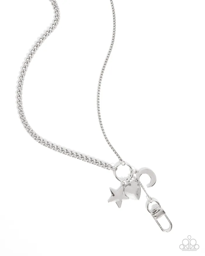 Paparazzi Accessories Lanyard Legacy Silver Heart Star Moon Charm Lanyard Necklace Paparazzi Necklaces