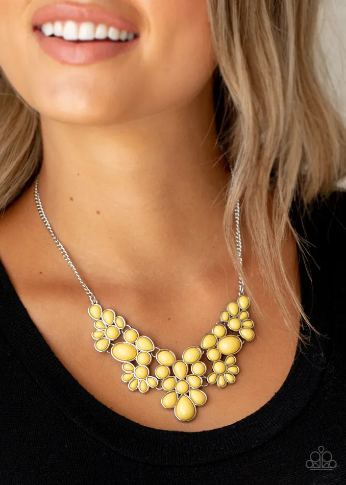 Paparazzi Accessories Necklaces Bohemian Banquet Yellow Bead Silver Necklace Paparazzi