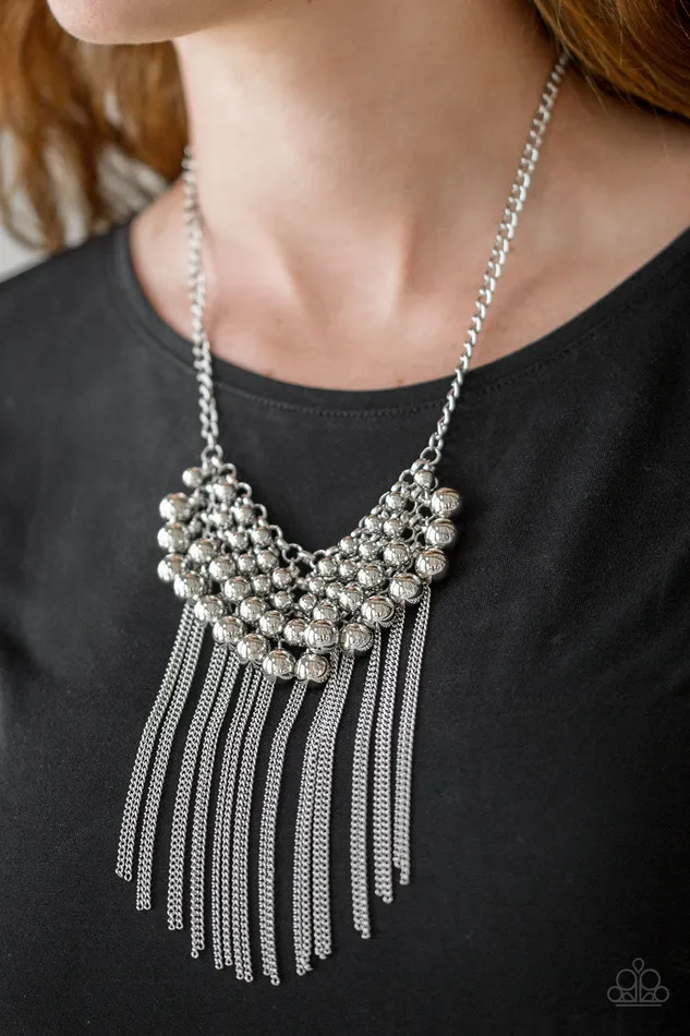 Paparazzi Accessories Necklaces DIVAde and Rule Paparazzi Silver Bead Chain Fringe Necklace