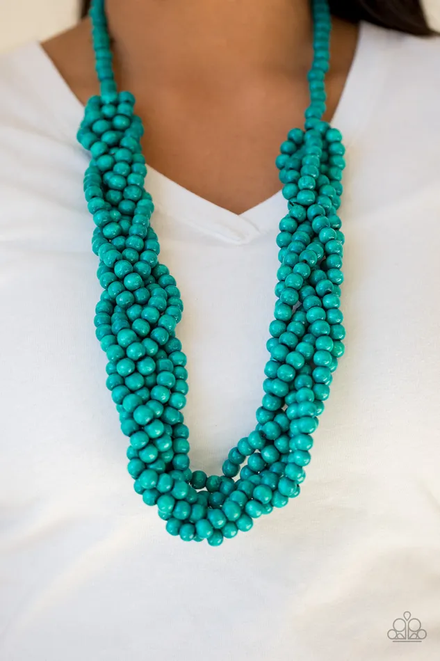 Paparazzi Accessories Necklaces Tahiti Tropic Blue Turquoise Wooden Bead Necklace Paparazzi